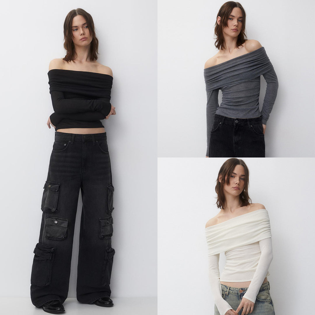 Dame Figurtilpasset Off-Shoulder Overdel med Rynk Stil
