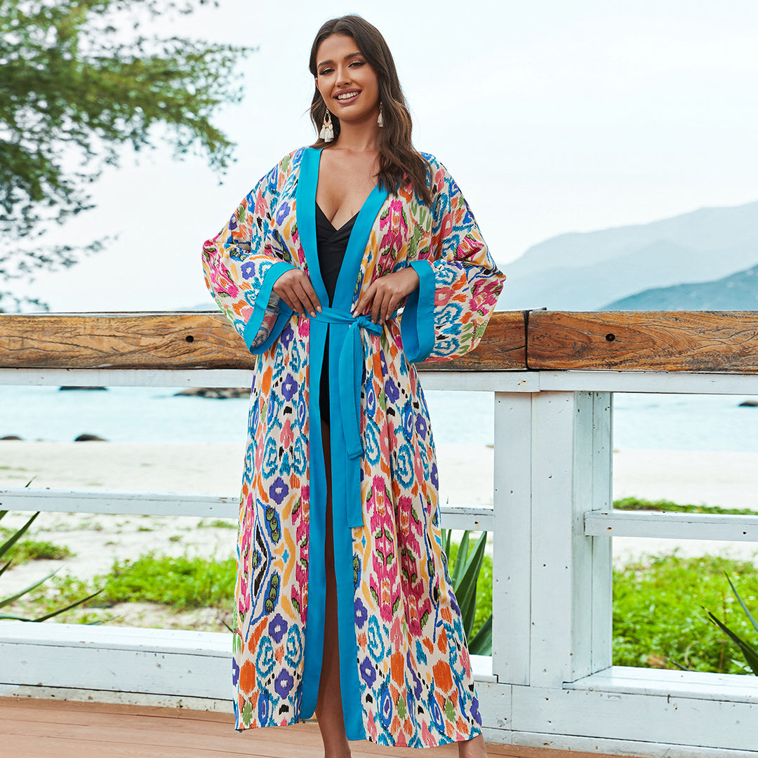 Dame Strandkaftan med moderne geometrisk mønster Stilla
