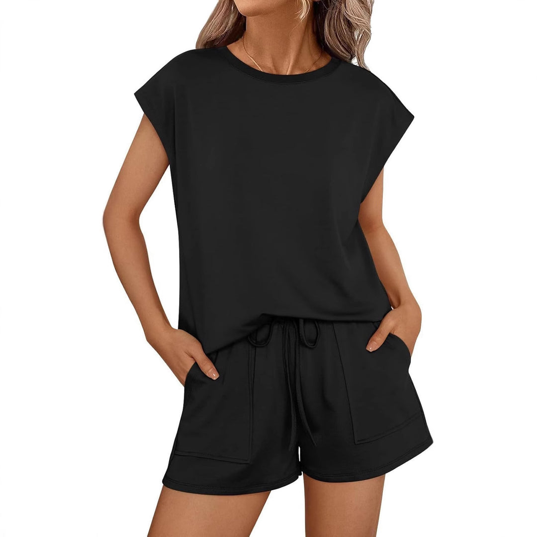 Dame leger T-shirt og shorts sæt med elastisk talje Stilla