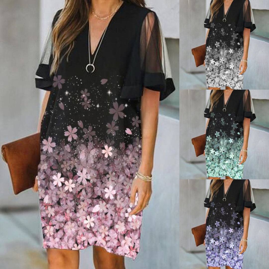 Stilla | Chic Floral Print V-Hals klokkeærme kjole