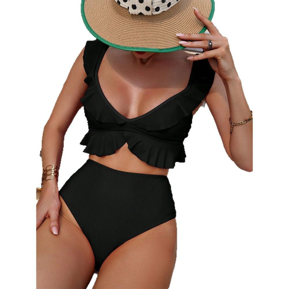 Dame bikini sæt med flæsedetaljer og højt skårede bukser Stilla
