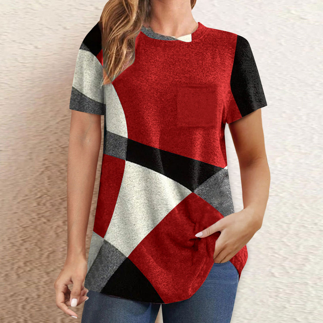 Dame T-shirt med moderne geometrisk design og praktisk brystlomme Stilla