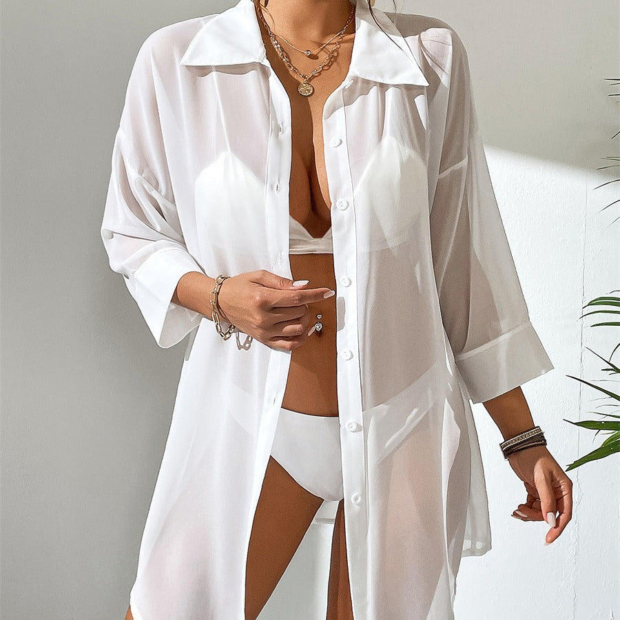 Dame Gennemsigtigt Longline Swim Cover-Up Shirt Stilla