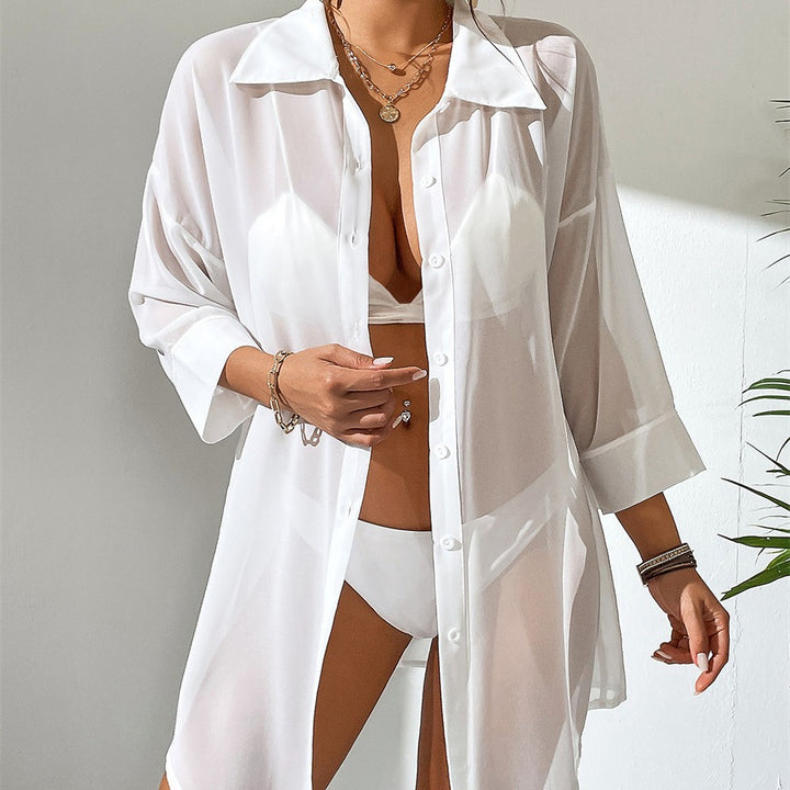 Dame Gennemsigtigt Longline Swim Cover-Up Shirt Stilla
