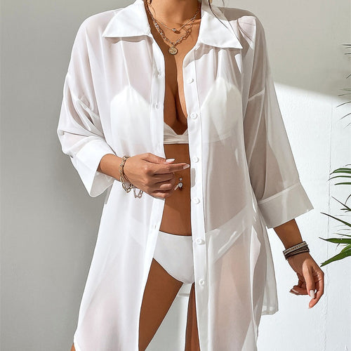 Dame Gennemsigtigt Longline Swim Cover-Up Shirt Stilla