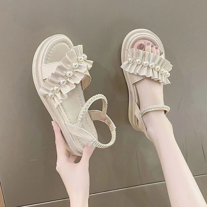 Dame sandaler med fashionable flæse-design og elegante perlepynt Stilla