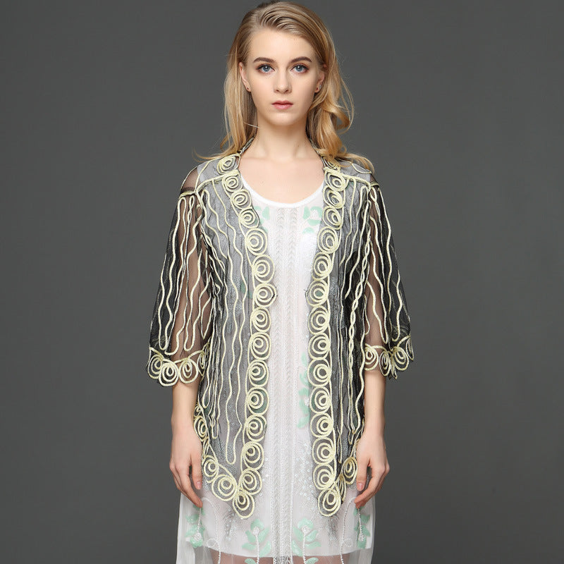 Femme Dekorativ Broderet Gennemsigtig Kimono-Top Stilla