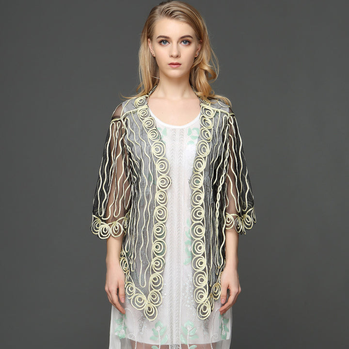 Femme Dekorativ Broderet Gennemsigtig Kimono-Top Stilla