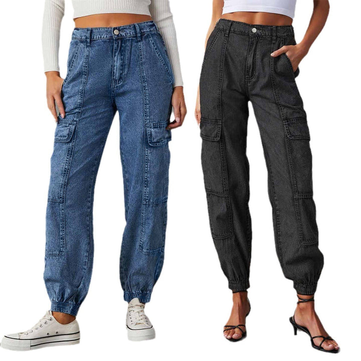 Dame Cargo-Jeans med elastisk talje og praktiske lommer Stilla