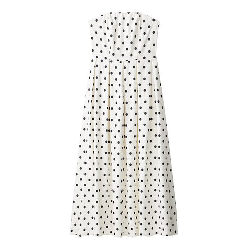 Dame Strapless Udfaset Maxi Kjole med Prikmønster Stilla