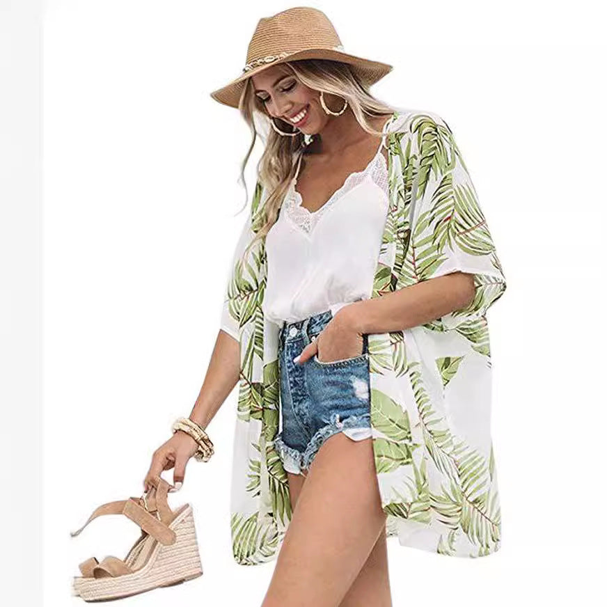 Dame stilfuld kimono med botanisk tryk Stilla
