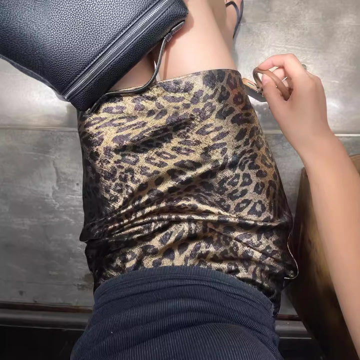 Dame leopardmønster nederdel med elastisk talje Stilla