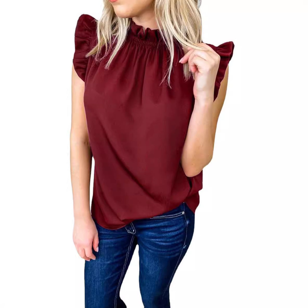 Dame mode top med flæse detaljer Stilla