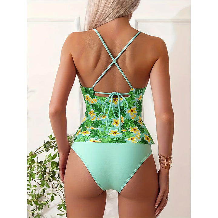 Dame Tankini med blomstret design og elegante cut-out detaljer Skovae