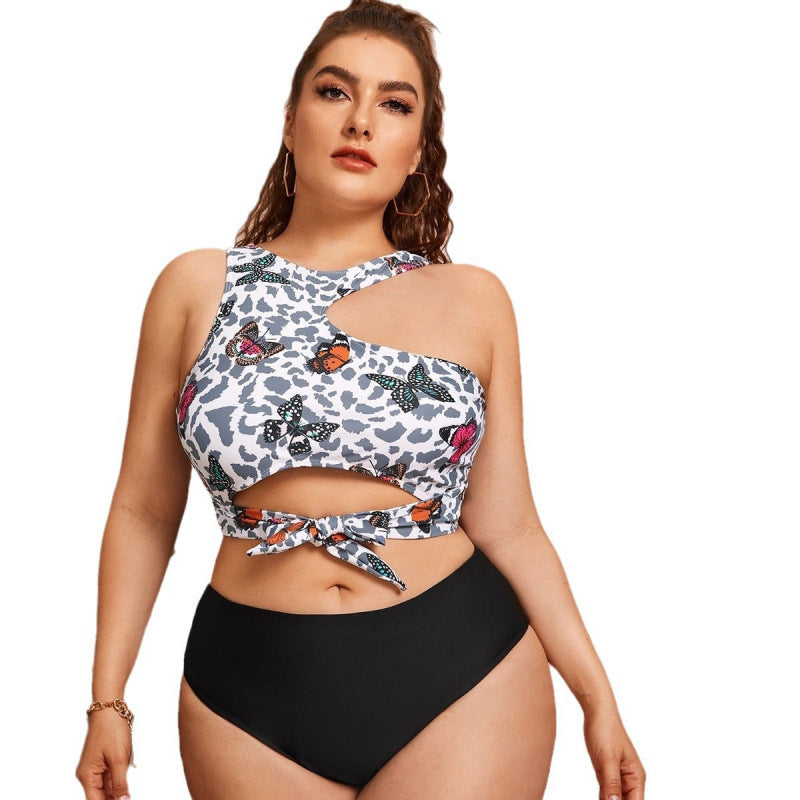 Damer Cut-Out Bikini med moderigtig blomstermønster og højtalje-trusse Skovae