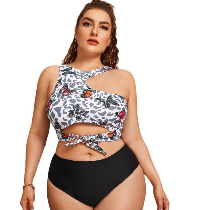 Damer Cut-Out Bikini med moderigtig blomstermønster og højtalje-trusse Skovae