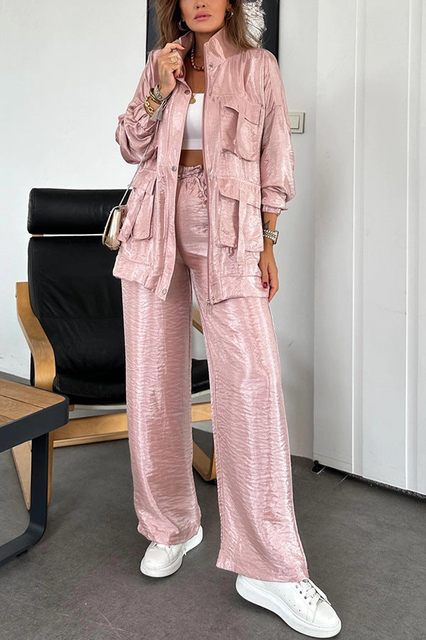 Dame Casual-Look Utility-Sæt i skinnende stof med lommer Stilla