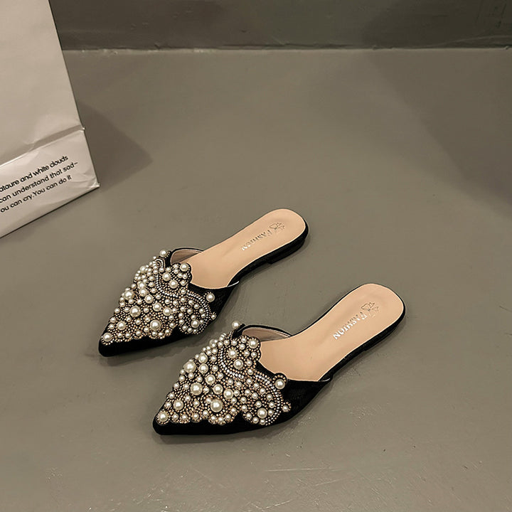 Femme med stras og perler prydet spids Mules Stilla
