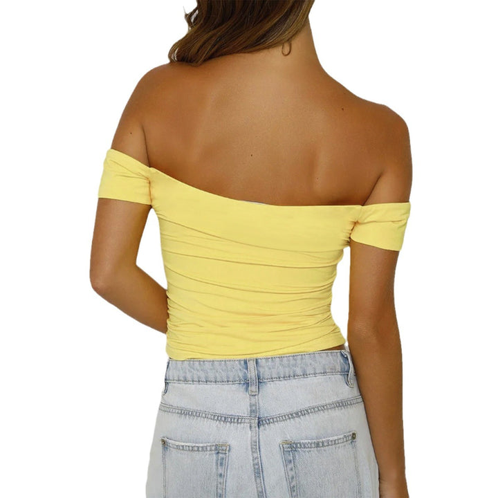 Dame Off-Shoulder Crop-Top med rynke Skovae
