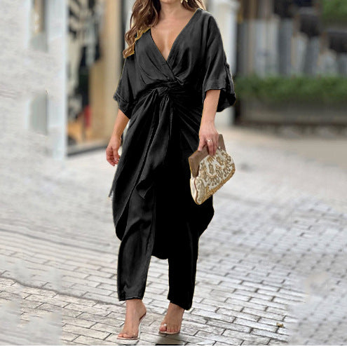 Dame Elegant Wrap Jumpsuit med Casual Design og Talje Definition Stilla