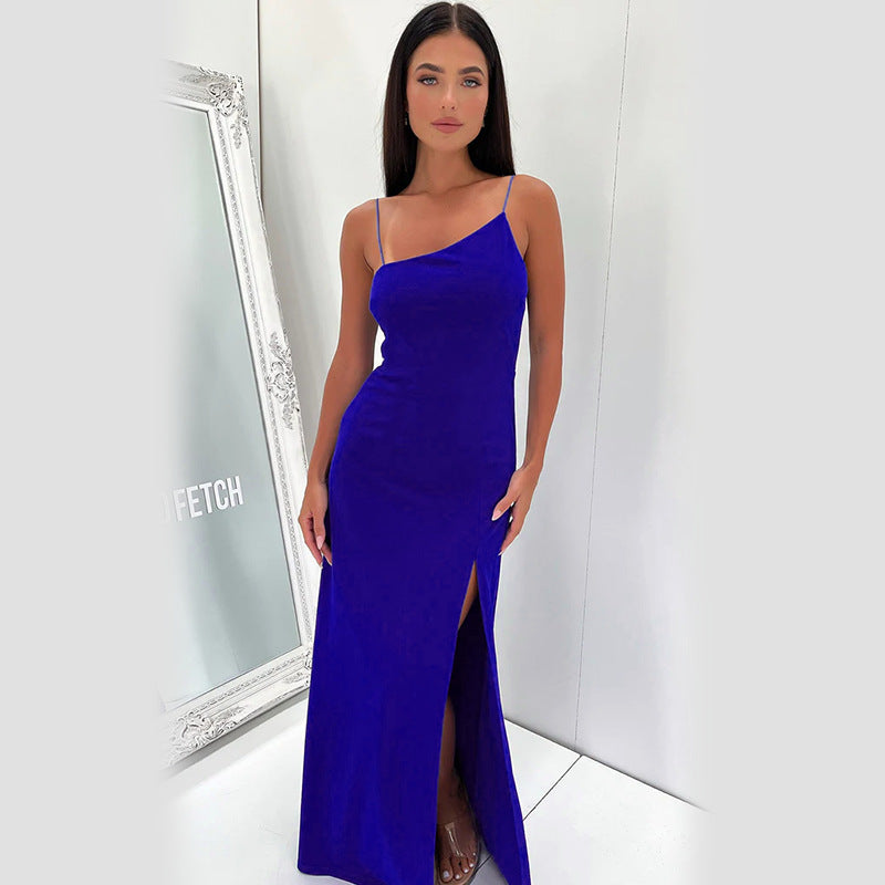 Dame Asymmetrisk Slids Maxi Kjole Stilla