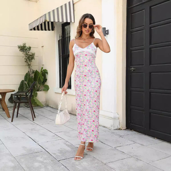 Stilla | Sexy V-hals Blomster Bodycon Maxi Kjole