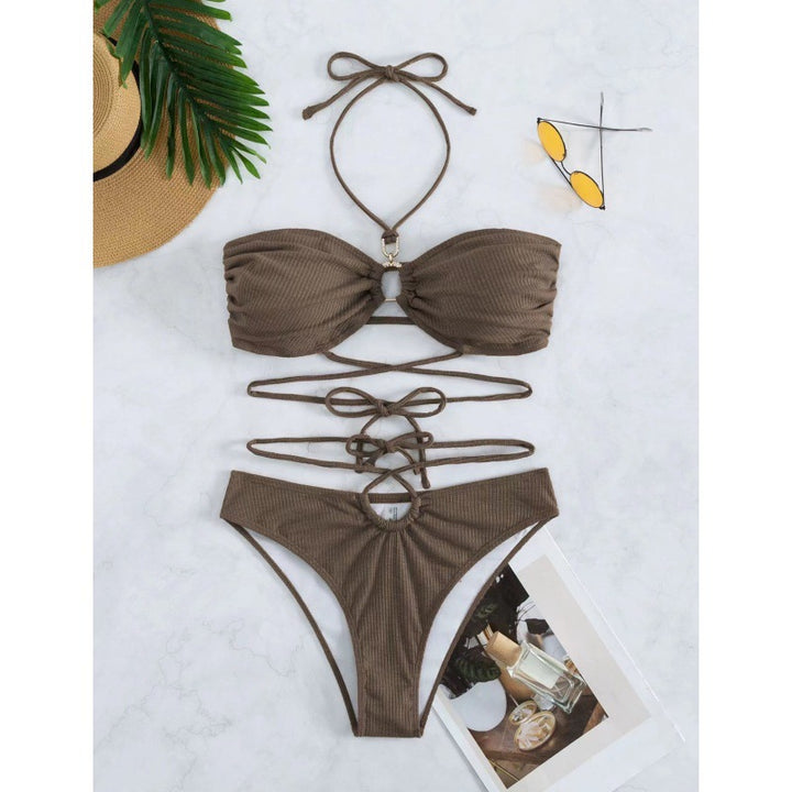 Dame Strappy Bandeau Bikini Sæt med justerbare Bindebånd Stilla