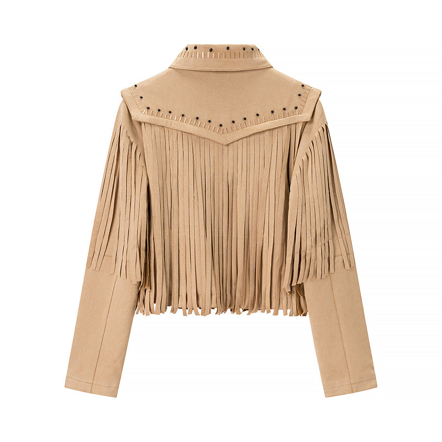 Femme Frynset Suesd Jacket med Nitte-Detalje Stilla