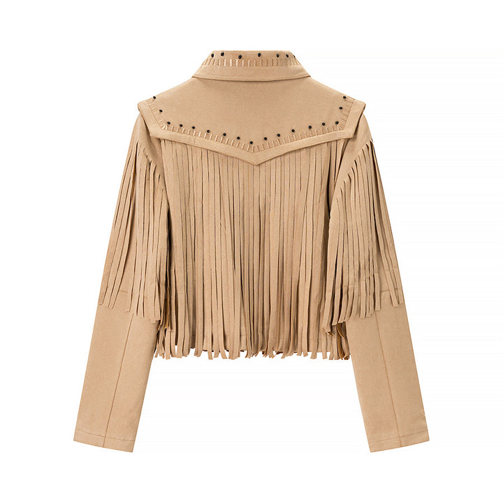 Femme Frynset Suesd Jacket med Nitte-Detalje Stilla