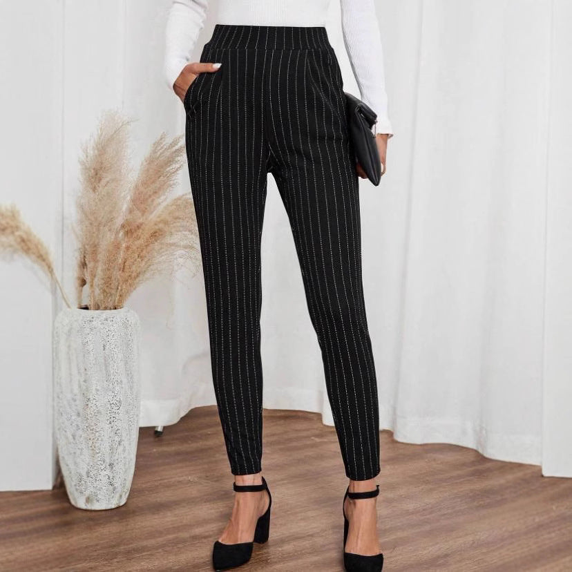 Dame Elegant Slim-Fit Bukser med Nålstriber Stilla