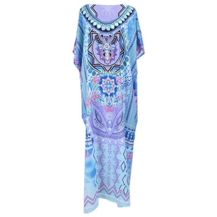 Dame elegant Maxi-Kaftan med kunstnerisk etno-design og sideles slids Stilla