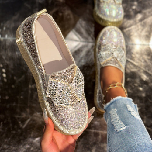 Dame Glitrende Slip-Ons med dekorativt sløjfedetalje og en raffineret jute-sål Stilla