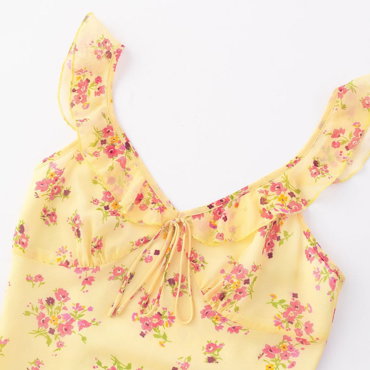 Damer Sommerligt Blomsterkjole med Rynkedetaljer og Legesyg Bindebælte Stilla
