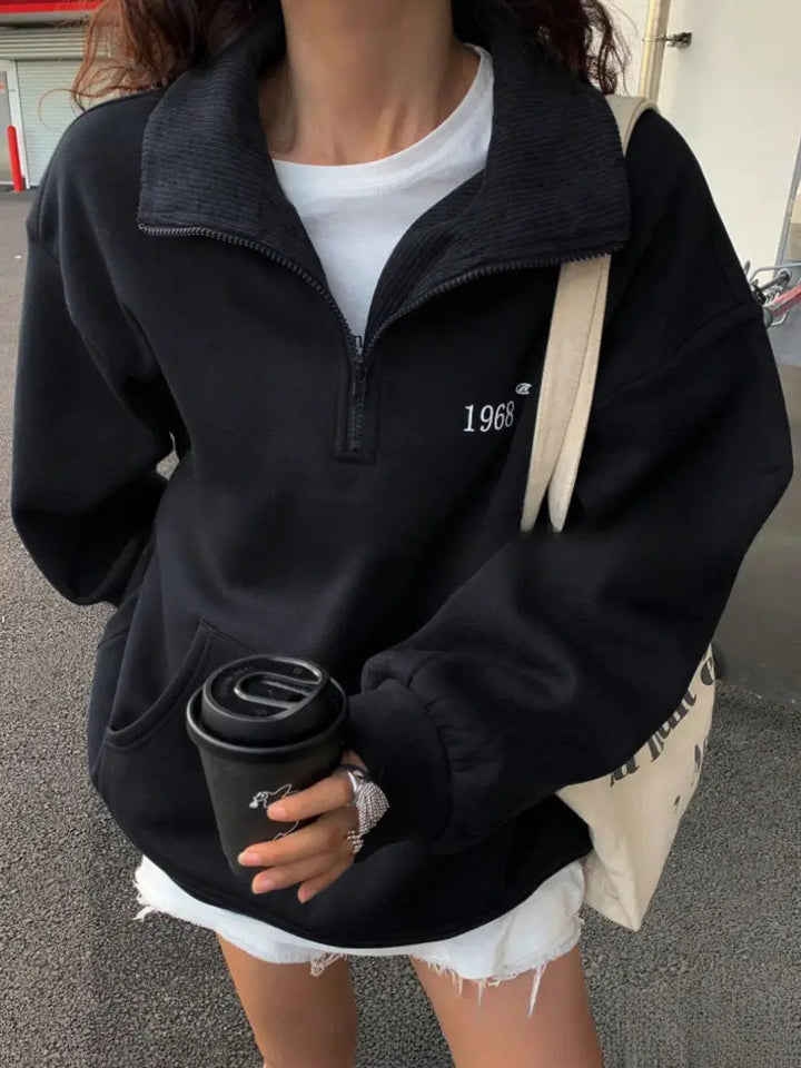 Damer komfortabel sweater med høj krave og lynlås Stilla