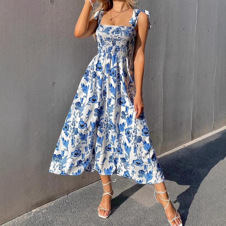 Dame Smocked Bodice Blomster Maxi Kjole Stilla