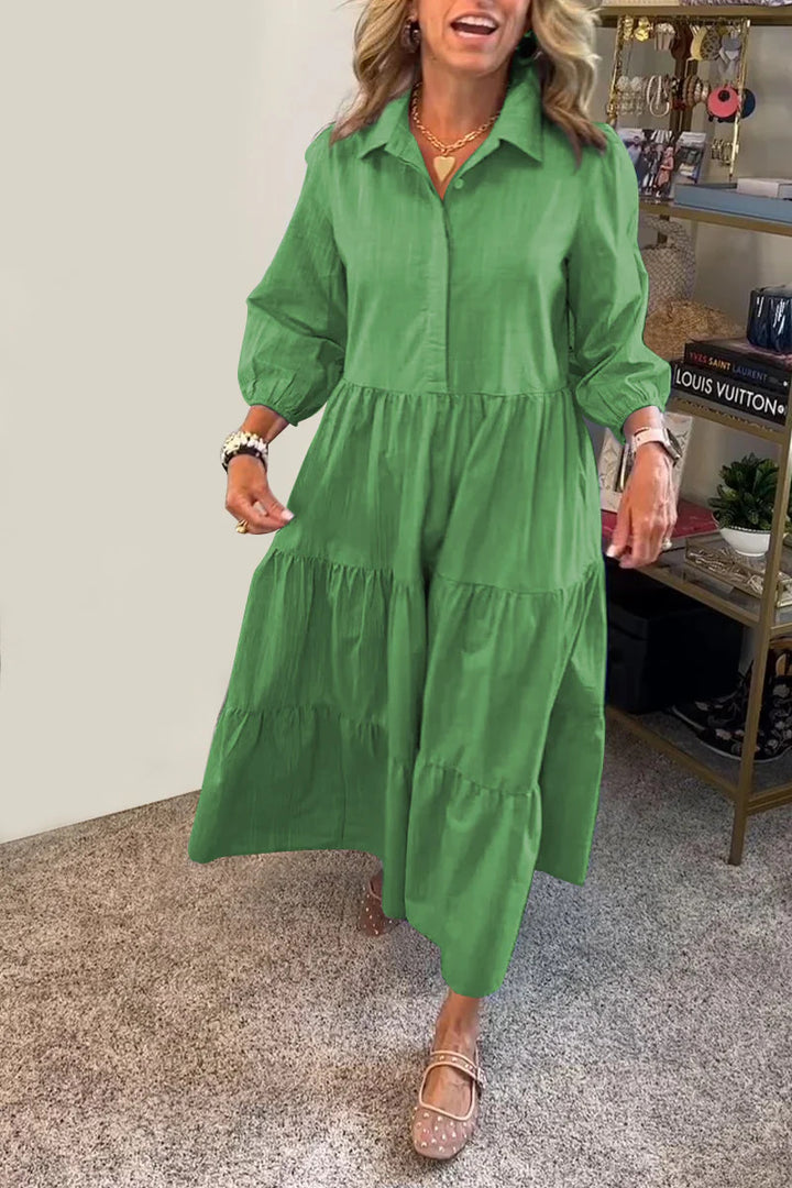 Dame Langærmet Skjortekjole med voluminøse Ruffles Detaljer Stilla