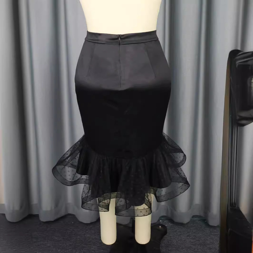Dame figurformerende blyantnederdel med gennemsigtig voluminøse draperinger
