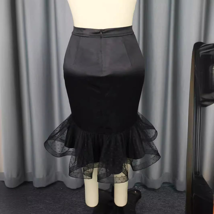 Dame figurformerende blyantnederdel med gennemsigtig voluminøse draperinger