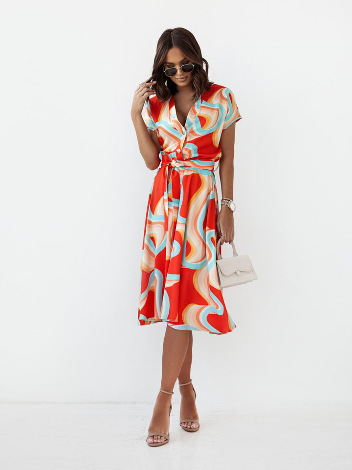 Dame Button-Up Tropisk Print Midi Kjole Stilla