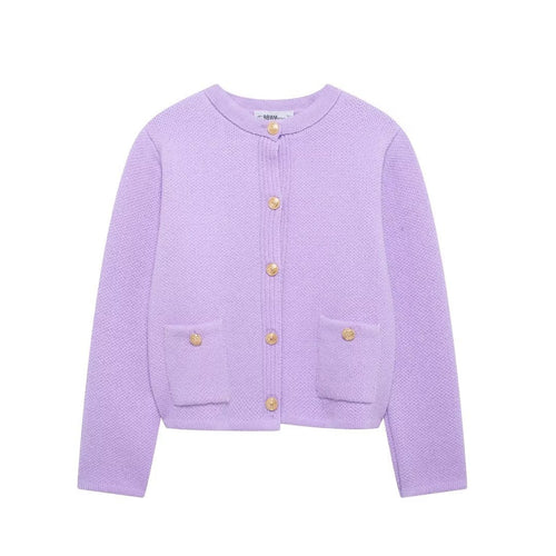 Dame struktureret Button-Up Cardigan med frontlommer Stilla