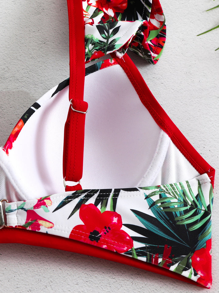 Dame bikini-sæt med floral bustier-top og moderigtige stropper Stilla