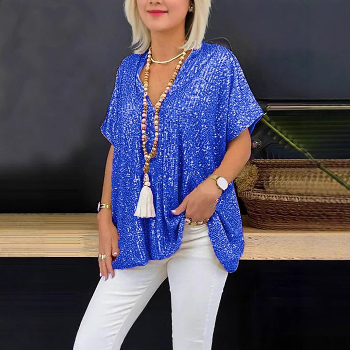 Dame Glitrende Tunika T-shirt med V-hals Stilla