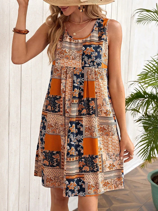 Dame ærmeløs sommerkjole med floralt patchwork-design Stilla