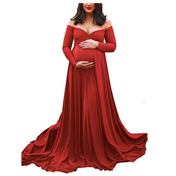 Kvinder Off-Shoulder Graviditet Flydende Kjole Stilla