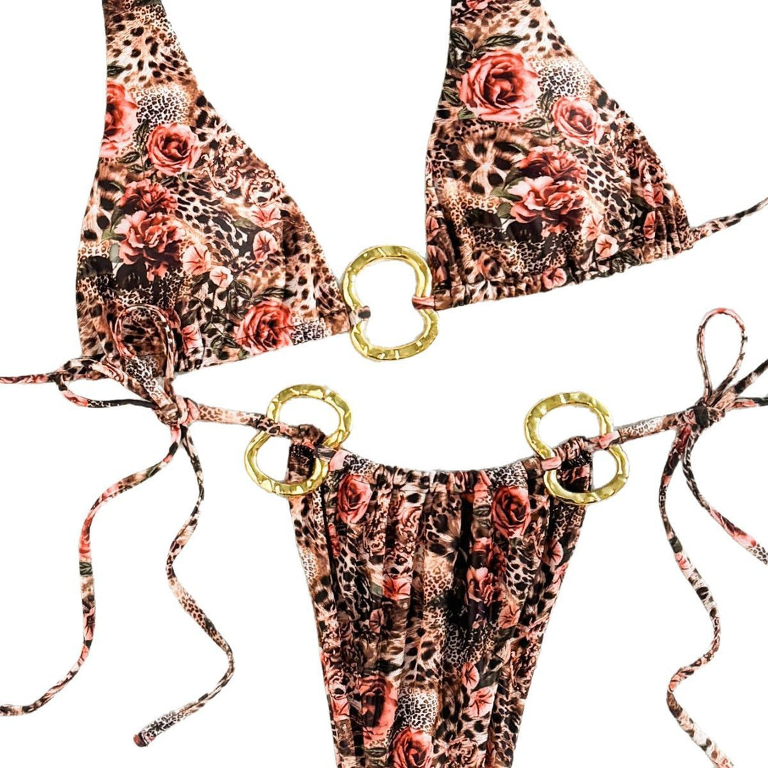 Dame Triangel-Bikini med blomster- og dyremønstre samt elegante gulddetaljer Stilla