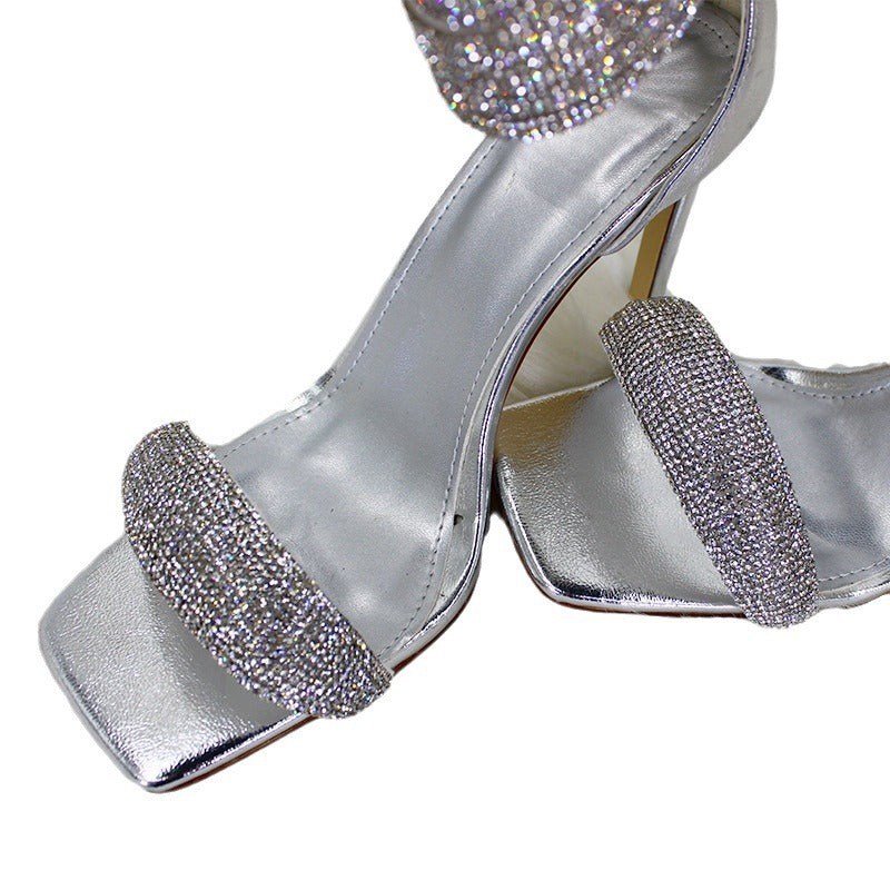 Femme High Heel Sandaler med Remme med Strass dekoreret Ankelbælte Stilla