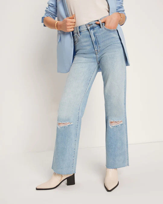 Dame Løs pasform jeans med modige ripped-detaljer og frynset kant Stilla