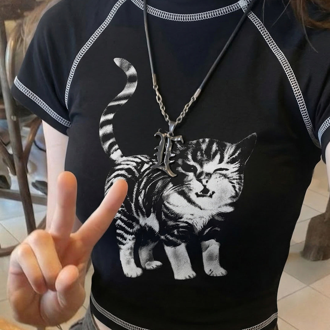 Dame T-shirt med kreativ dyreprint og høj kvalitet bomuldsmateriale Skovae