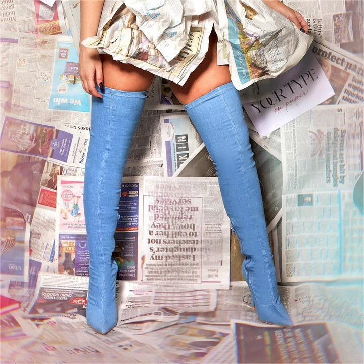Femme Over-the-Knee Denim Stiletto Støvler Stilla 1749727244