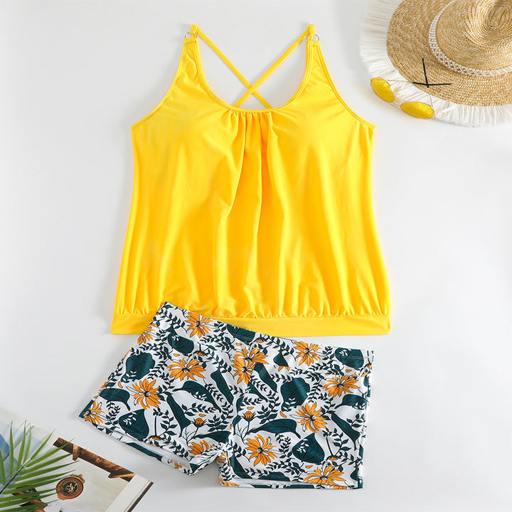 Dame Tankini-Sæt med blomstret nederdel og elegant rynkning Skovae